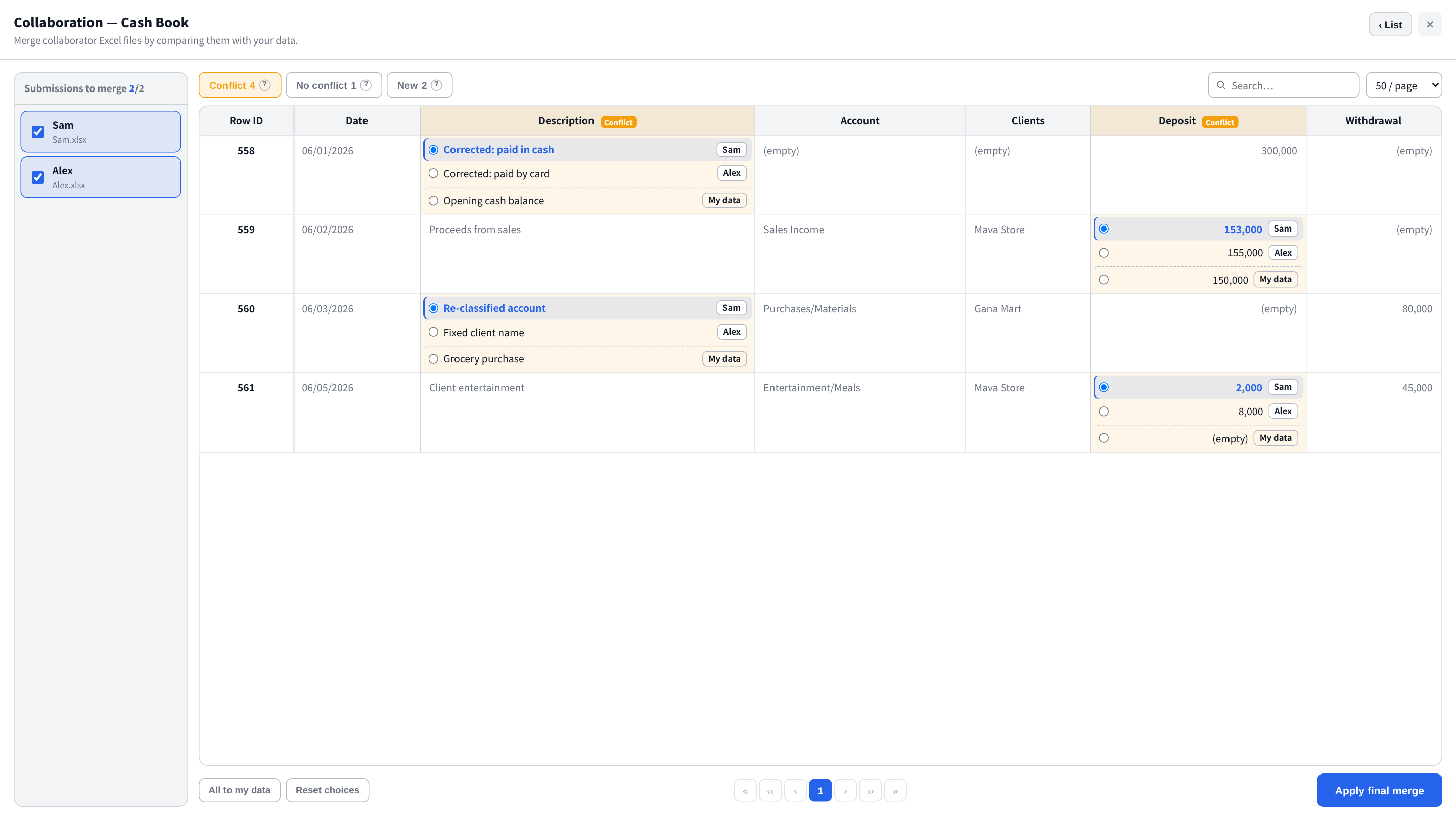 Compare and merge collaborator edits