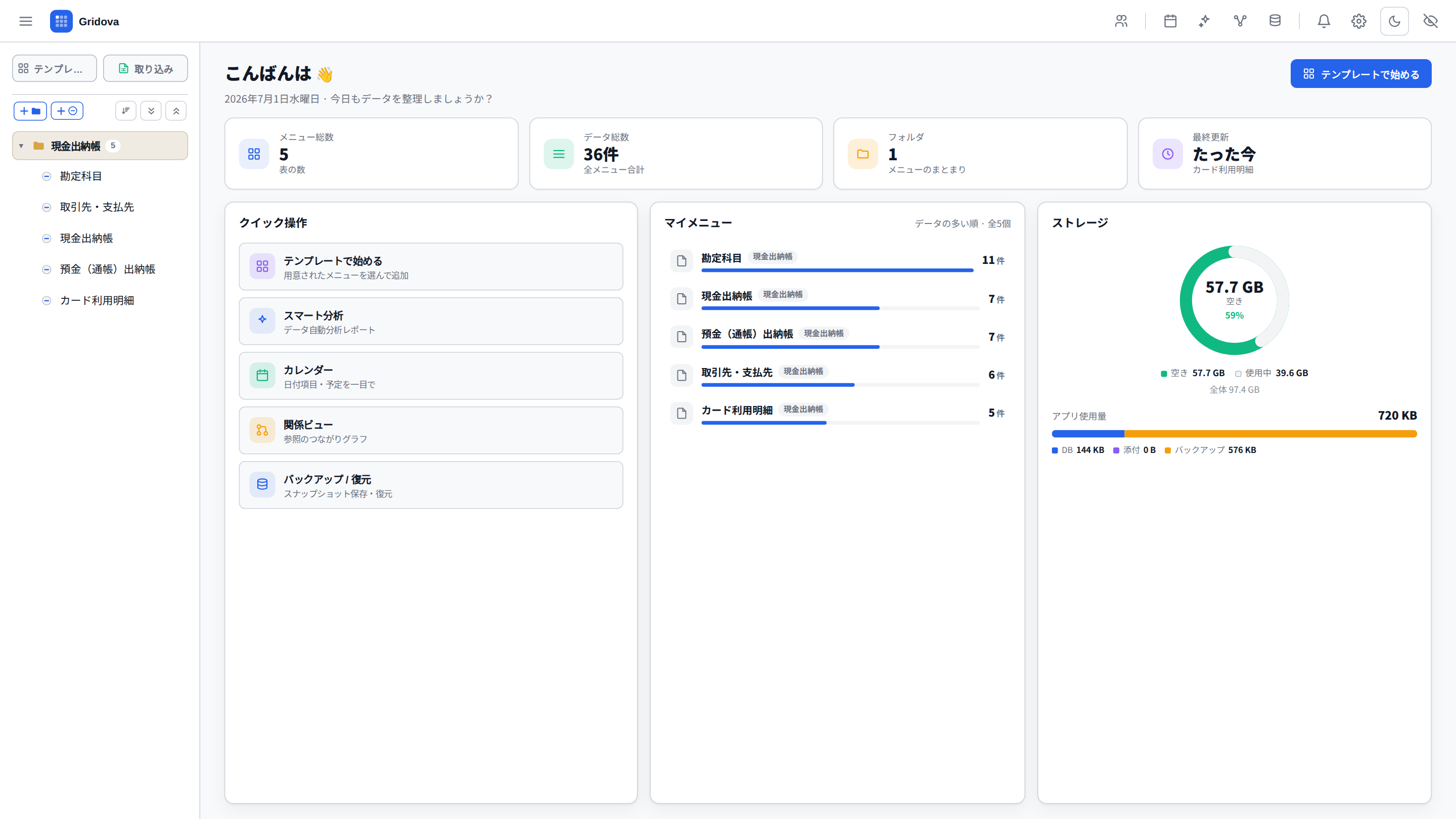 Home dashboard