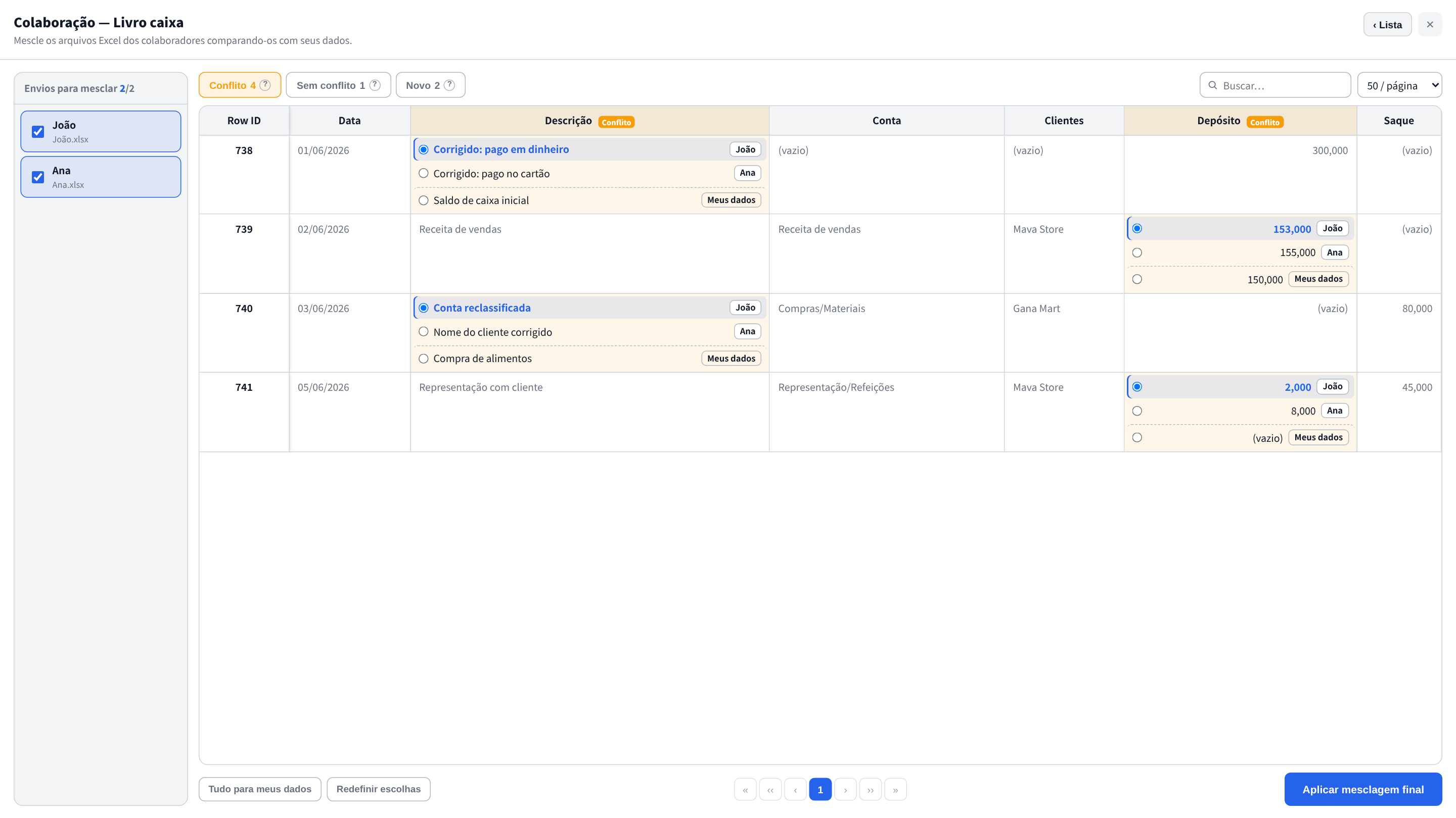 Compare and merge collaborator edits